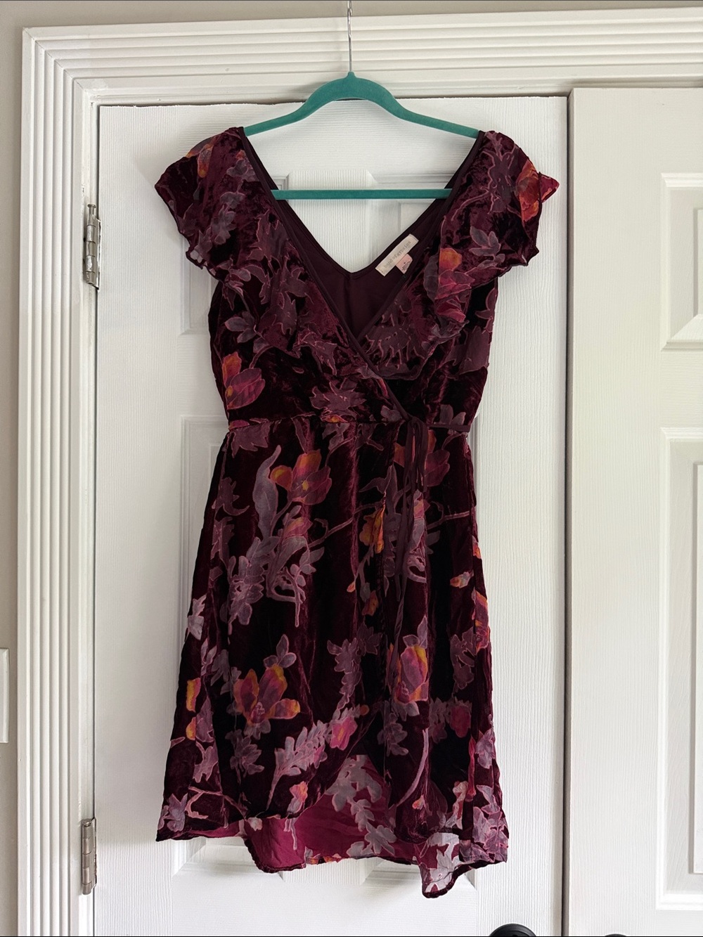 Band of Gypsies Burgundy Floral Velvet Mini Dress